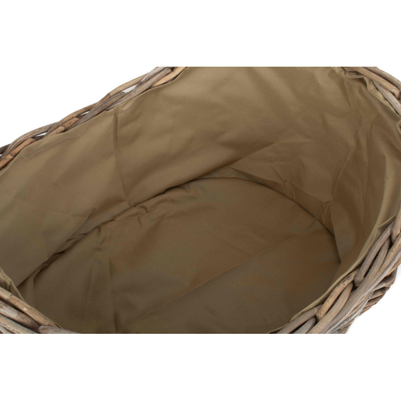 Edwa Rattan Boat Shaped Log Carrier, 34cm H x 63cm W x 49cm D,  Kubu/Grey