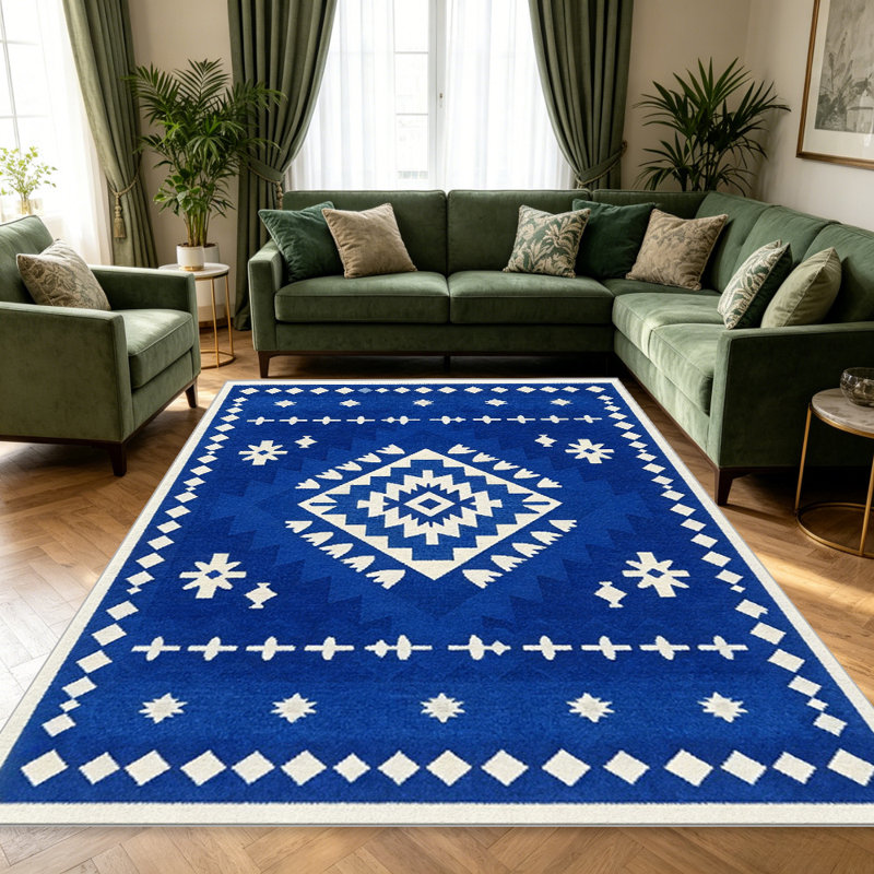 Blue Tribal   area rugs for Living Room, Soft and Comfortable, Suitable for all seasons, easy to maintain, machine washable Indoor floor mat, Under Table Farmhouse suitable for Bedroom, Dining Room, Study,  Balcony, Home Decor Patio