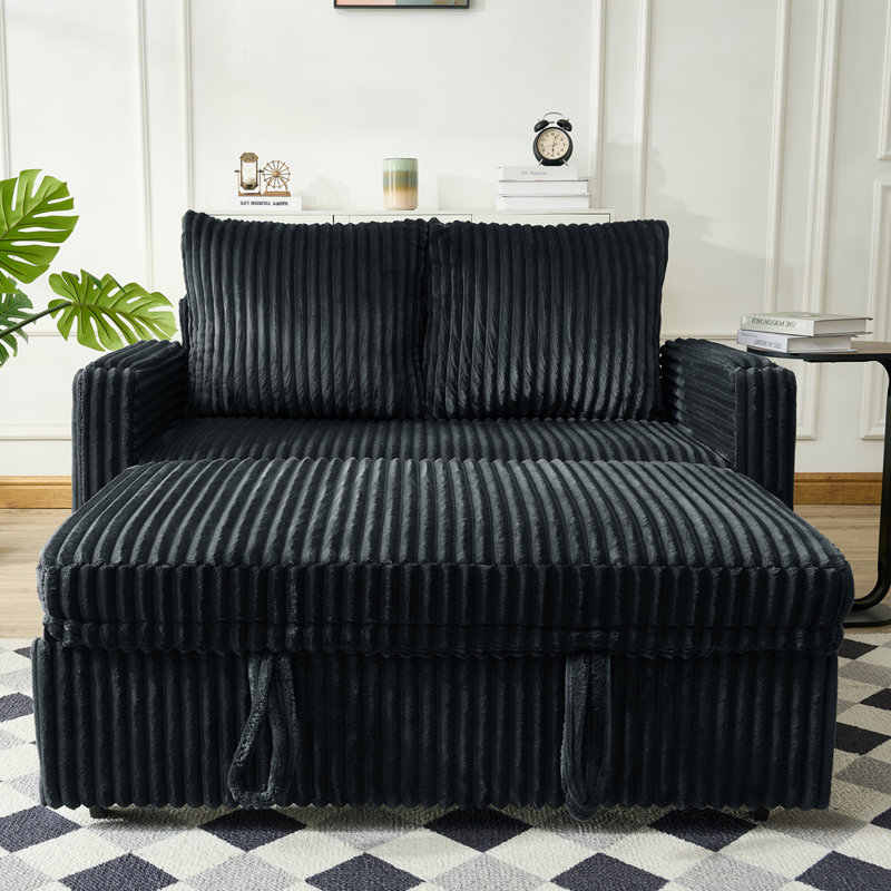 Modern Corduroy Chaise Lounge with Adjustable Backrest and Pull-out Bed, Luxurious Plush Fabric for Ultimate Comfort, Black