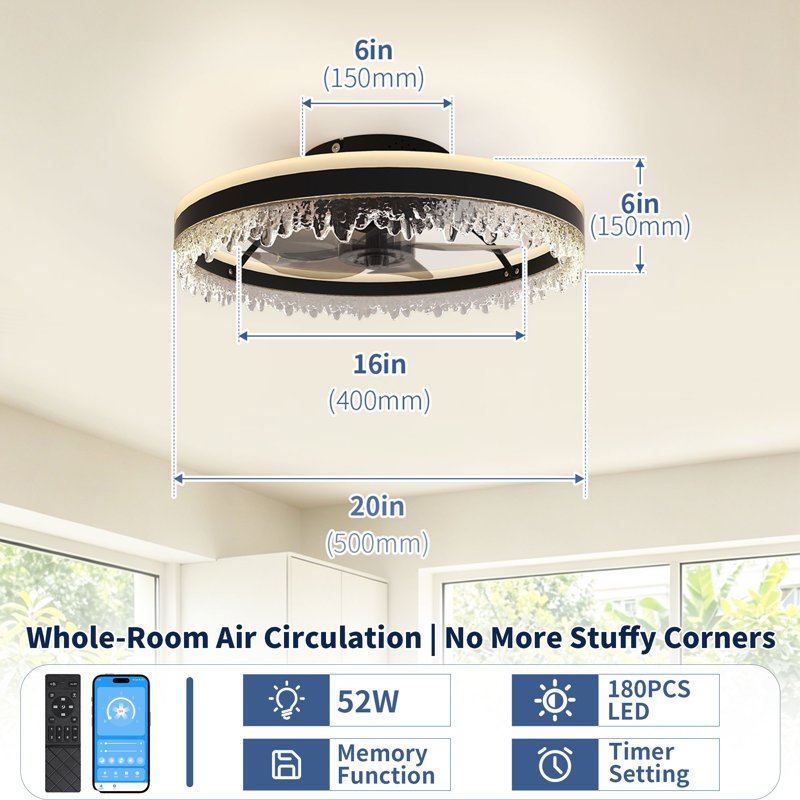 20" Dimmable LED Ceiling Fan with Remote Control, 20" Dimmable LED Ceiling Fan with Remote Control