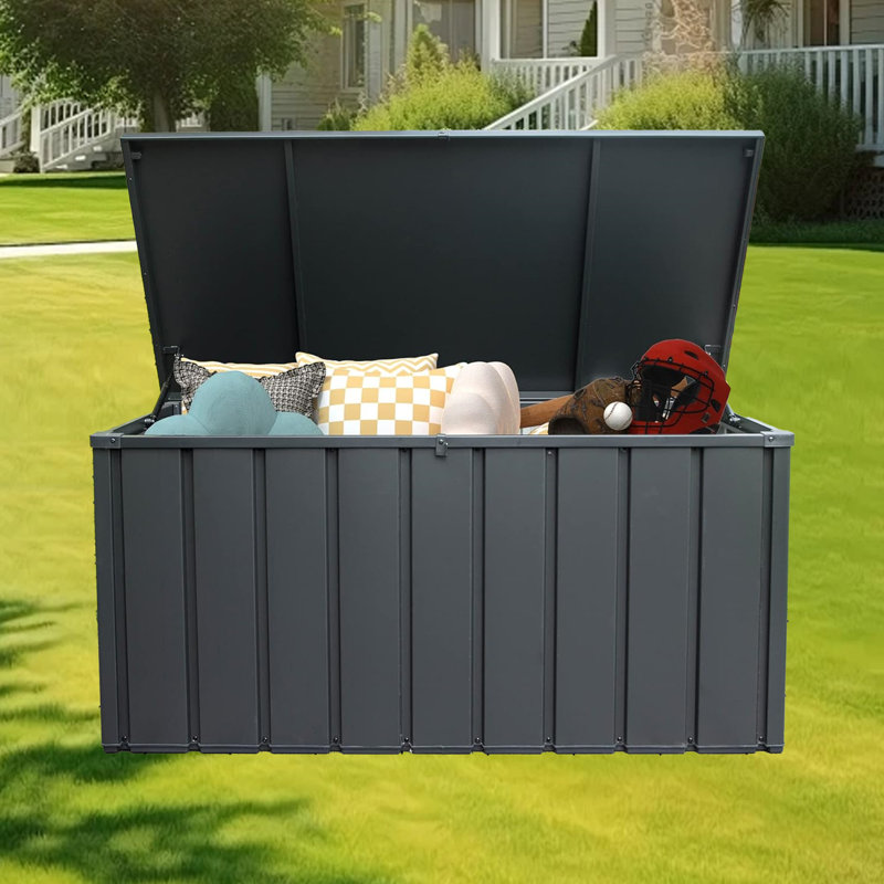 Cypress Backyard Water Resistant Steel Lockable Deck Box with Wheels in Black, 27.56" H x 54.33" W x 29.57" D