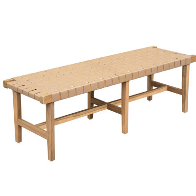 Elegant Wood Bench With Woven Pu Leather Seat For Bedroom Seating - 55.96 In Depth, 16.69 Width, 19.06 Lb Weight And Footrest, Lightweight