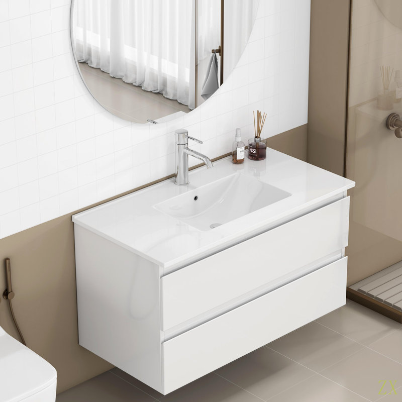 Ensemble de meuble-lavabo 36 po avec lavabo, armoire avec 2 grands tiroirs, système de fermeture en douceur, 2 grands tiroirs, conception sans poignée, assemblage facile