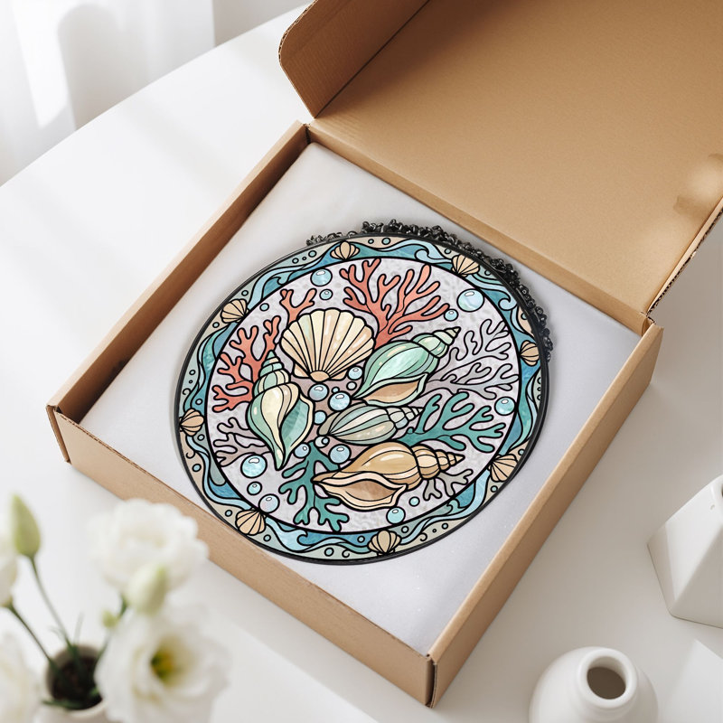 Panneau de vitrail de coquillage en coquillage Seashell - 7,8 heures, 7.8"H