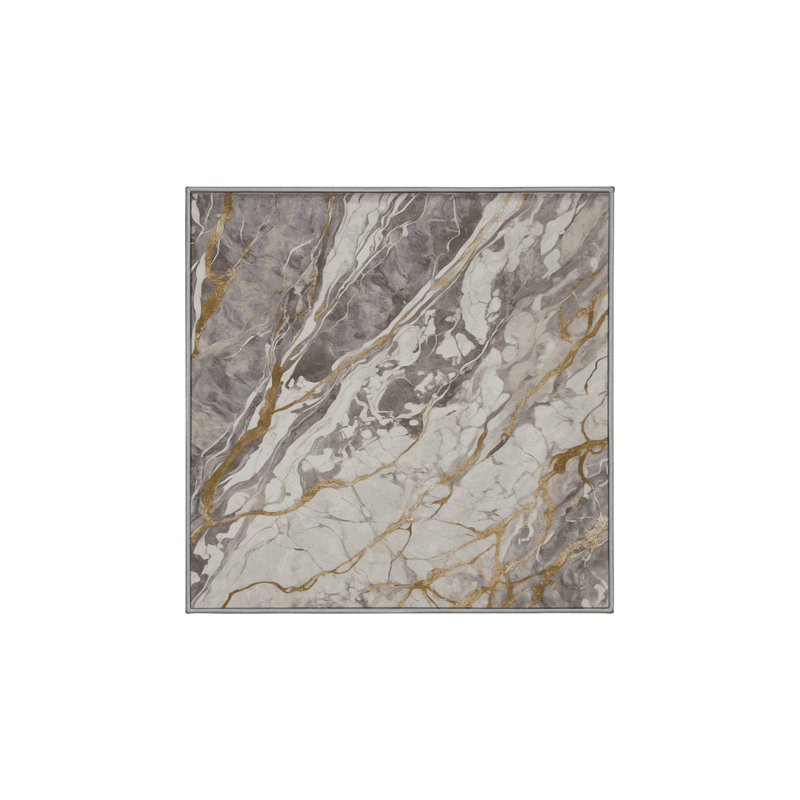 Machine Washable Gray Area Rug, Square 8'