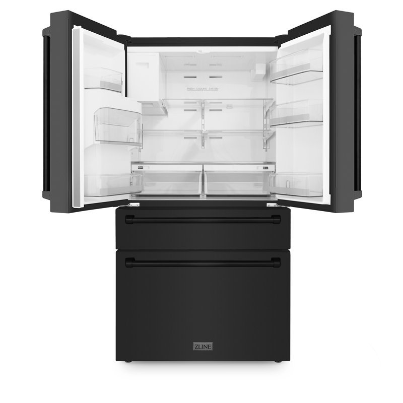 ZLINE 36" 21.6 cu. ft. 4-Door French Door Refrigerator with Water and Ice Dispenser and Water Filter, Black