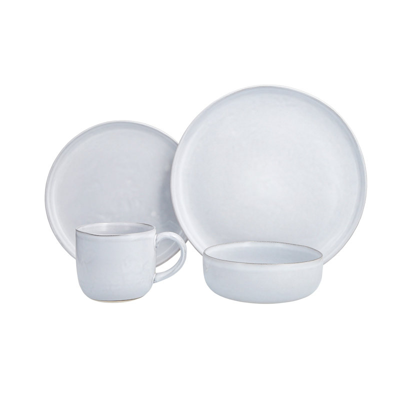 Svelte Stoneware Semi-Matte Off-White Dinnerware Set, Service for 4