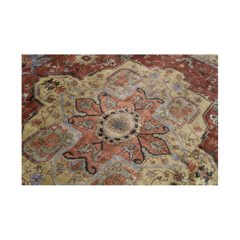 Tapis rouge et ivoire noué à la main de haute qualité, Rectangle 8 pi 3 po x 9 pi 11 po