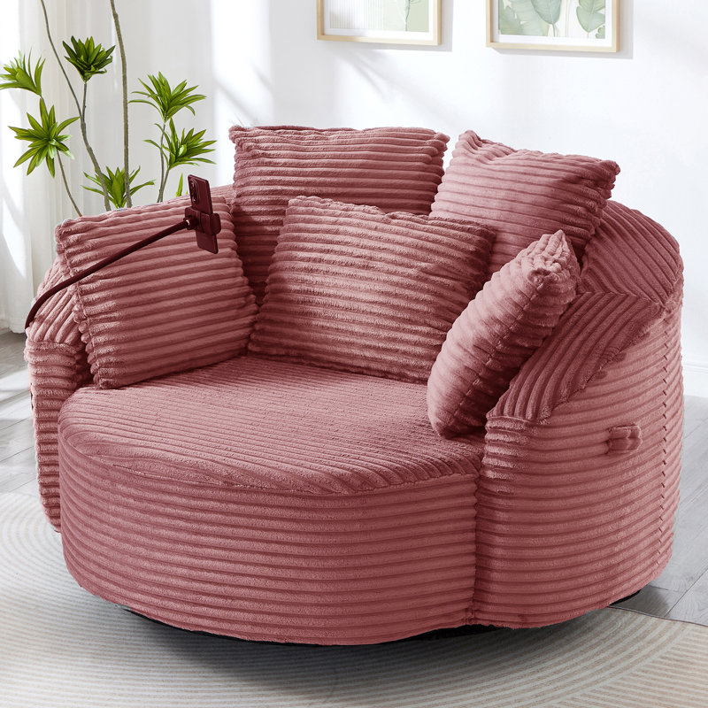 56'' Round Corduroy Sofa With Swivel, Pink