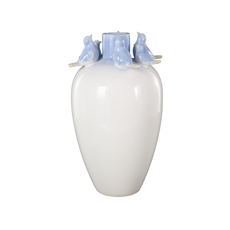 Cole And Grey Ceramic Bird Decorative Vase With Blue Accents, H 15,15 po x l 8,4 po x P 8,4 po