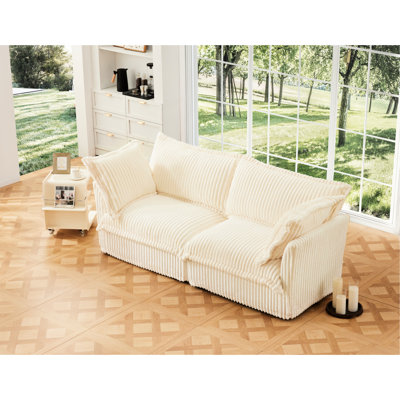 Comfy 2 Corduroy Sectional - Deep Seat, Upholstered Cushion, Detachable Cover, Cream Couch Comfy, Cover For Apartment