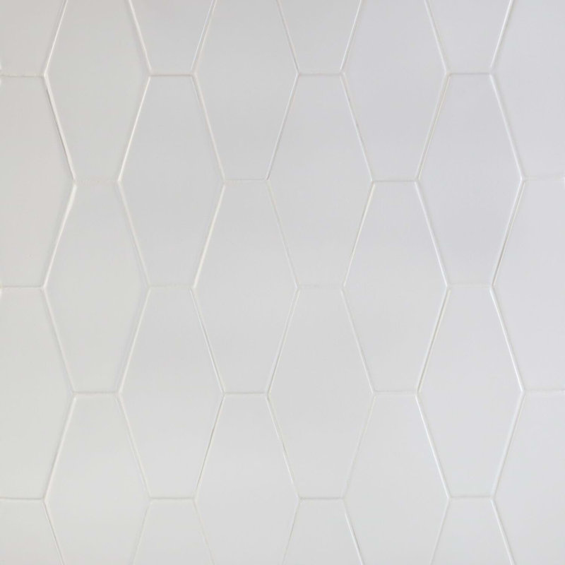 Manchester 4x8 Hexagon Glossy Ceramic Tile, Bianco White