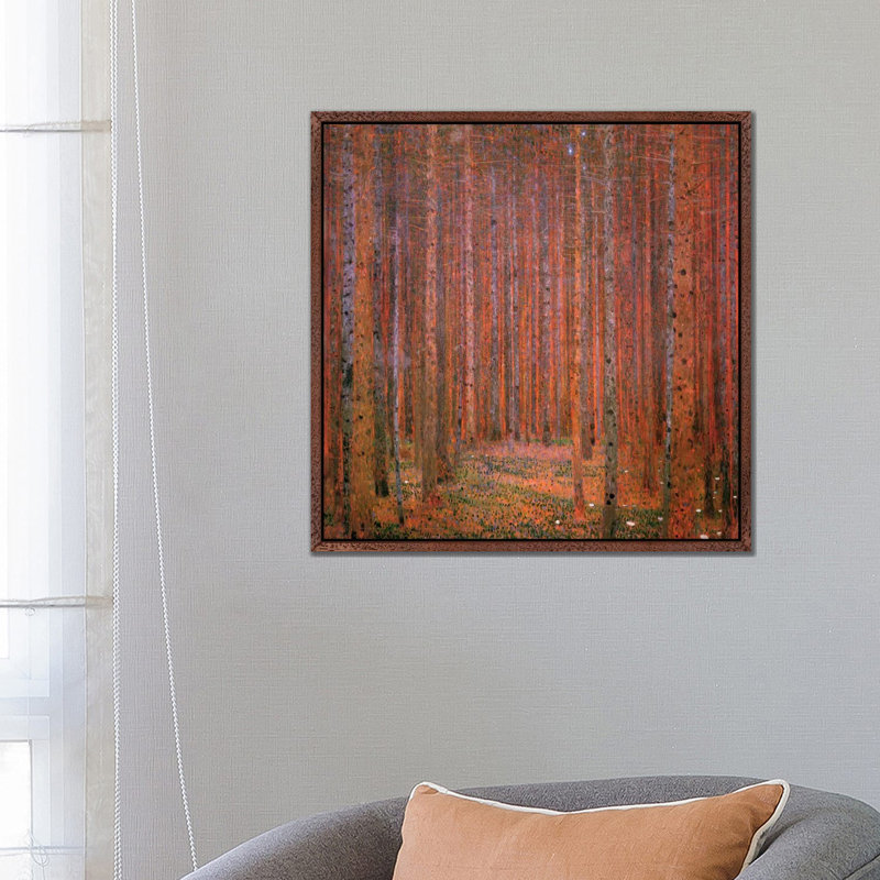 Fir Forest I by Gustav Klimt - Painting on Canvas, 66.04 cm H x 66.04 cm W, Brown Framed
