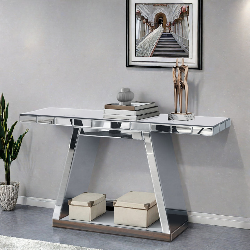Console moderne à miroir réfléchissant à 360 ° avec base trapézoïdale et conception résistante aux égratignures 