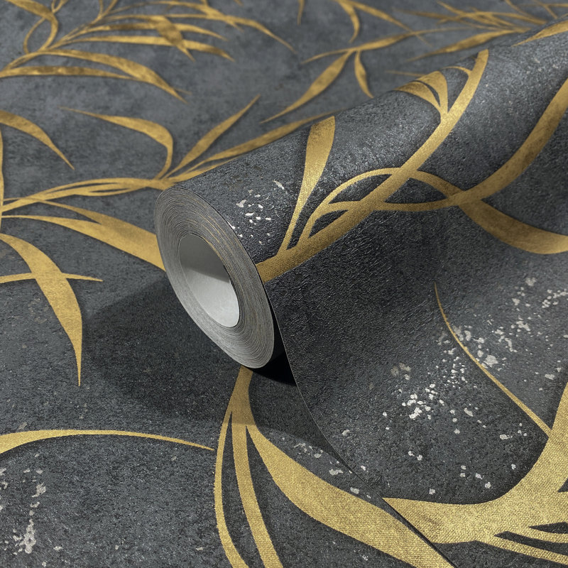 Kavalier Metallic Leaf 10.05M X 53Cm Wallpaper Roll, Black/Gold
