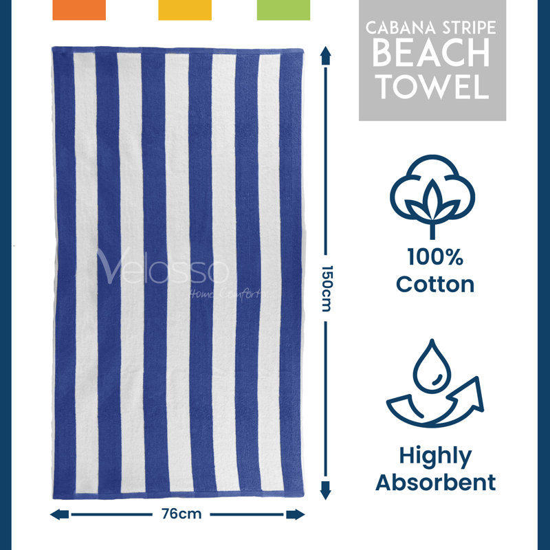 Pedrum Cotton Cabana Stripe Beach Towel 76x150, Blue