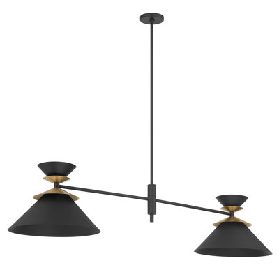 Tekamah 60-inch 2-light Textured Black and Champagne Gold Linear Chandelier