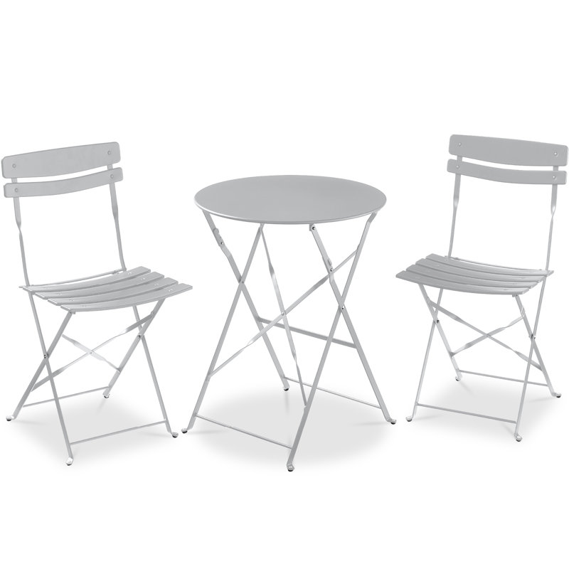  3-Piece Small Bistro Set, Folding Patio Furniture Set Of 2 Chairs And Table - Gray, Gray
