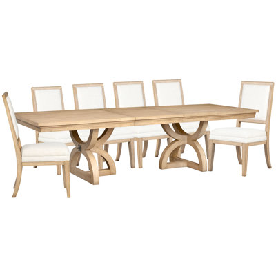 Table de salle à manger extensible à tréteaux avec 6 chaises d'appoint rembourrées