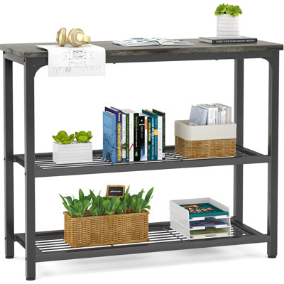 Small Console Table, Sofa Table With Double Mesh Shelves, Modern Entryway Table For Entryway, Hallway, Foyer, Front Hall, Sofa Couch, Living Room, Bar, Kitchen, 32 Inch, Grey