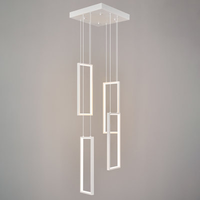 Modern Kitchen Island Dimmable Pendant Light Fixture Led Pendant Lights Rectangular Chandelier Staircase Large Chandelier Lobby Living Room Foyer High Ceiling Chandeliers(4 Light)