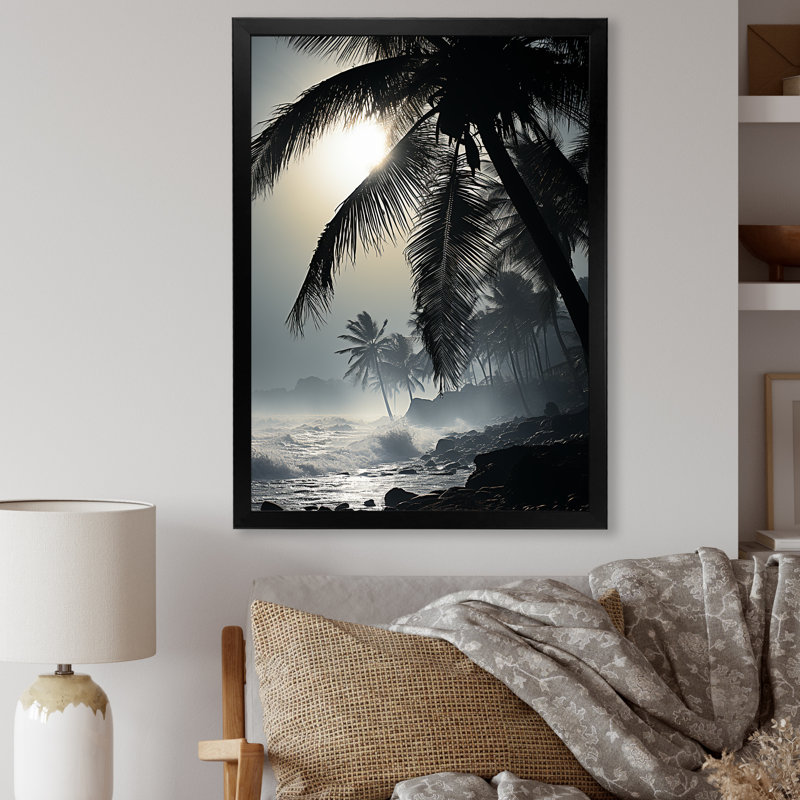 «Swaying Palms Serenade Oceanview», reproduction sur toile, Cadre noir, H 32 po x l 24 po x P 1 po