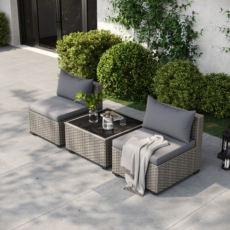 2-Person Outdoor Wicker Sofa Set With Cushion, Gray