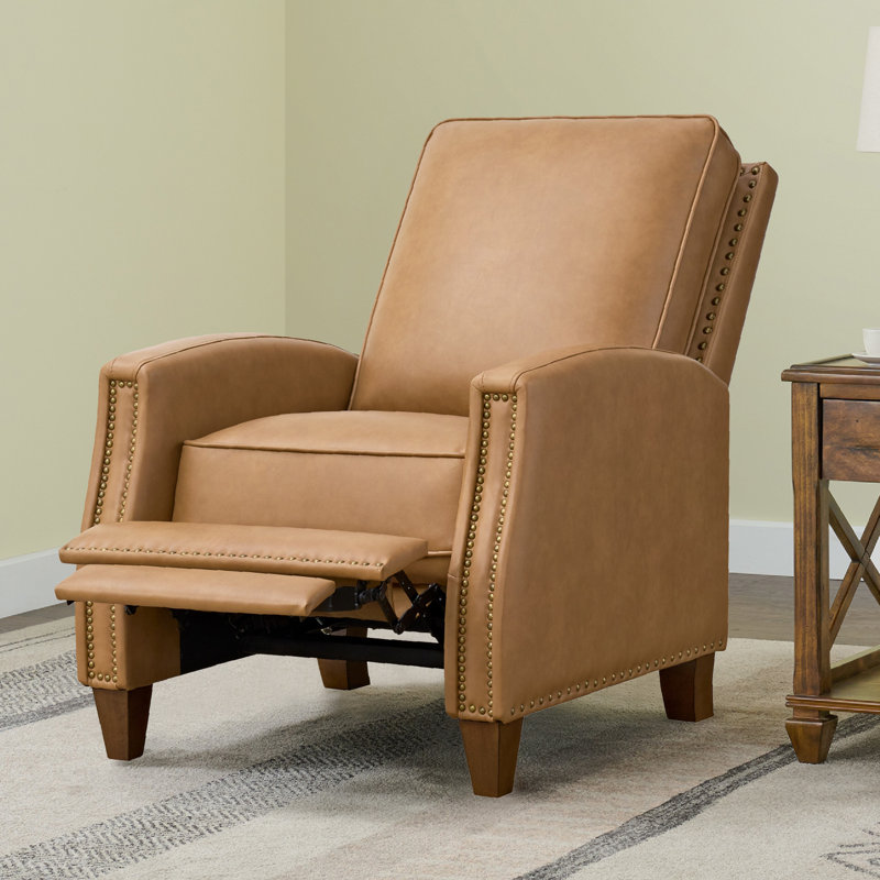 Bracking Upholstered Manual Push Back Recliner, Camel Performance Faux Leather