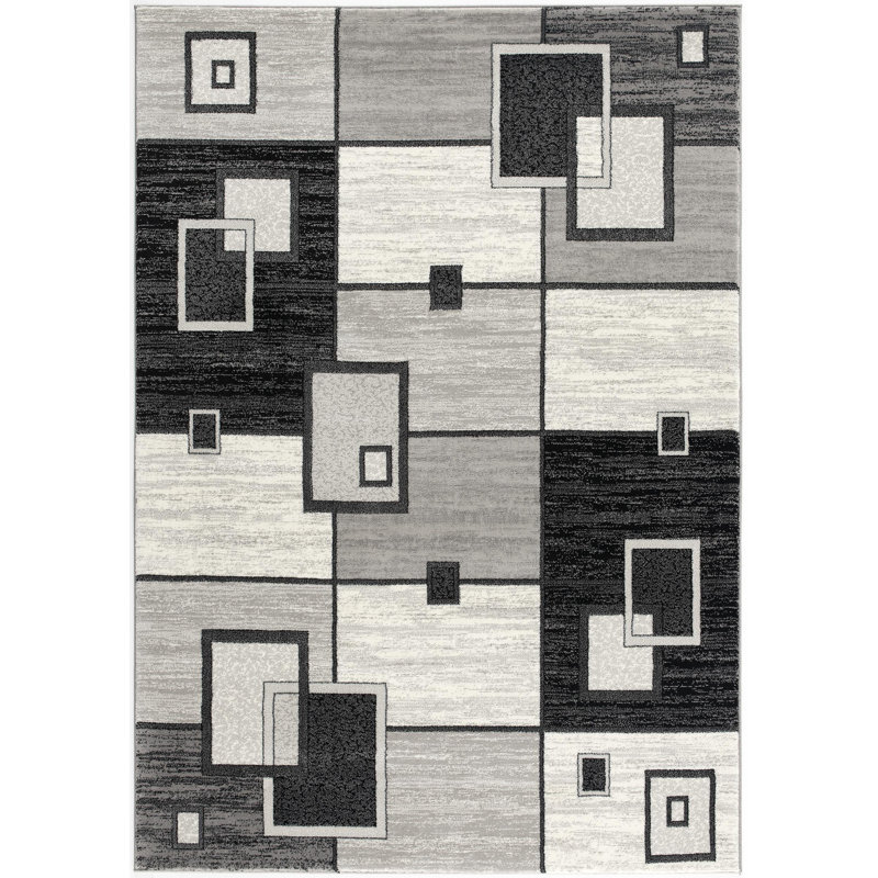 Tapis gris à motif abstrait Dillup-Jones, Rectangle 2 pi x 2 pi 3 po