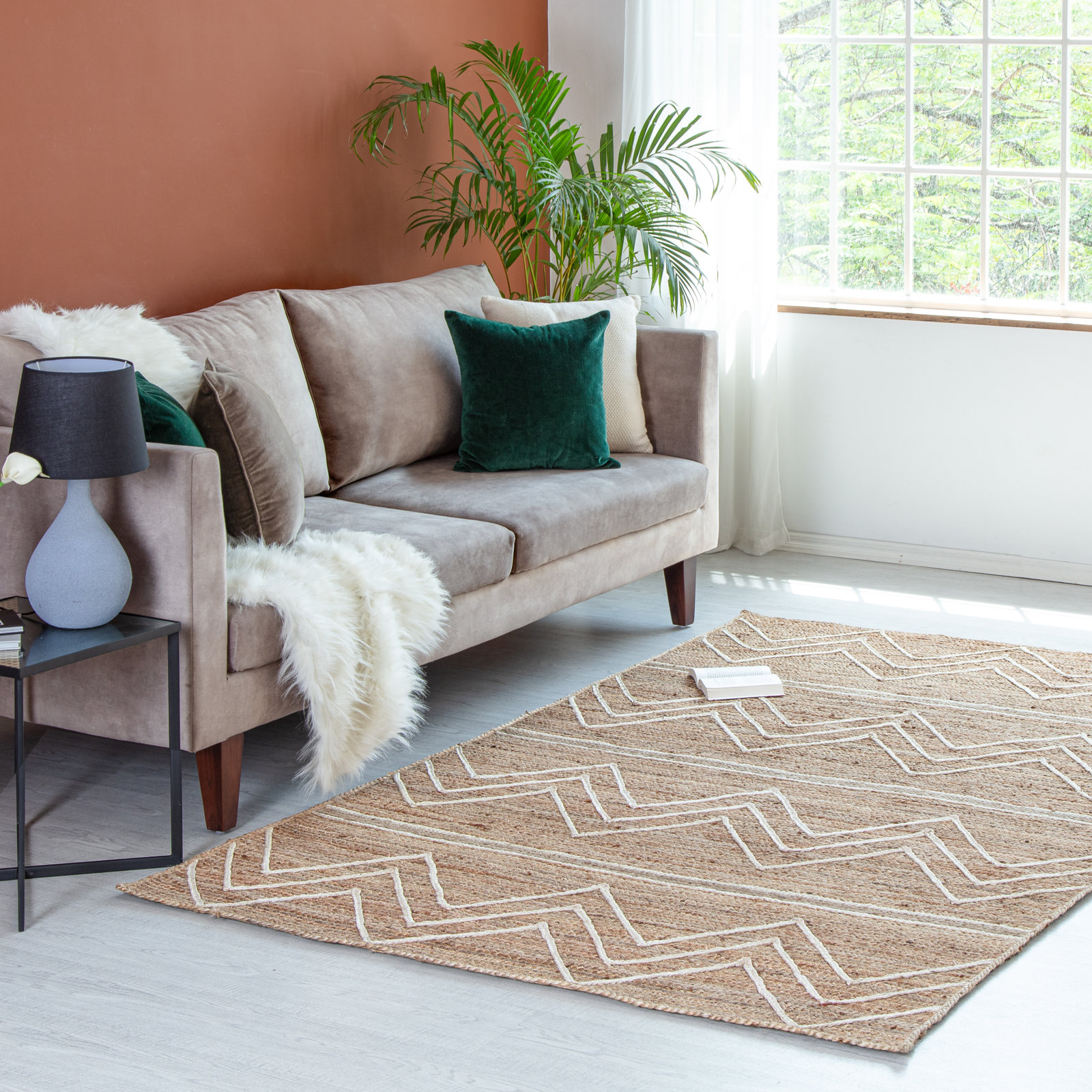 Albans Tan Hand-Loomed Chevron Jute Rug, Rectangle 8' x 10'
