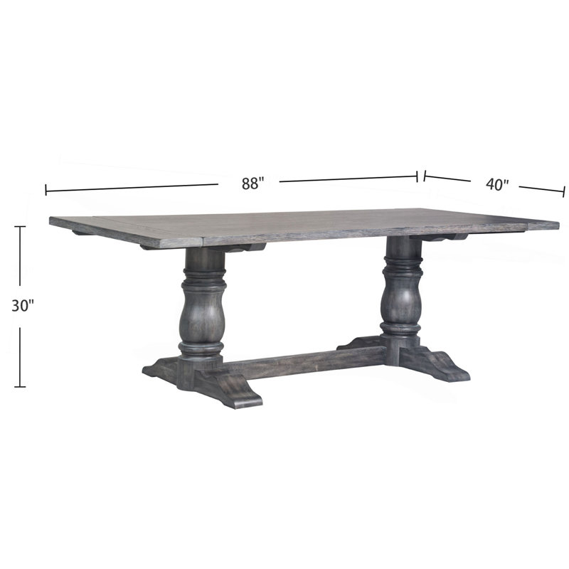 Rectangular Trestle Table With Double Turned Pedestal, Weathered
