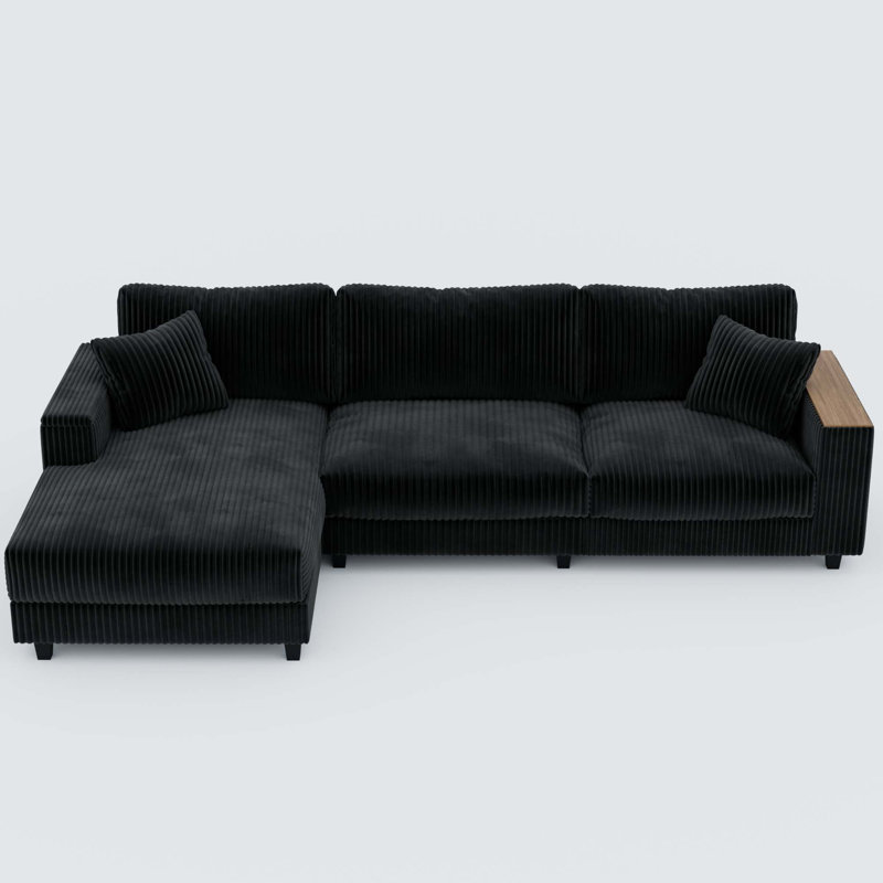 114.5''Corduroy Couch with 2 Pillows Oversized Sofa L Shaped Sectional Couch with Reversible Chaise with Two Armrests Hidden Storage Space Sectional Couches for Living Room
