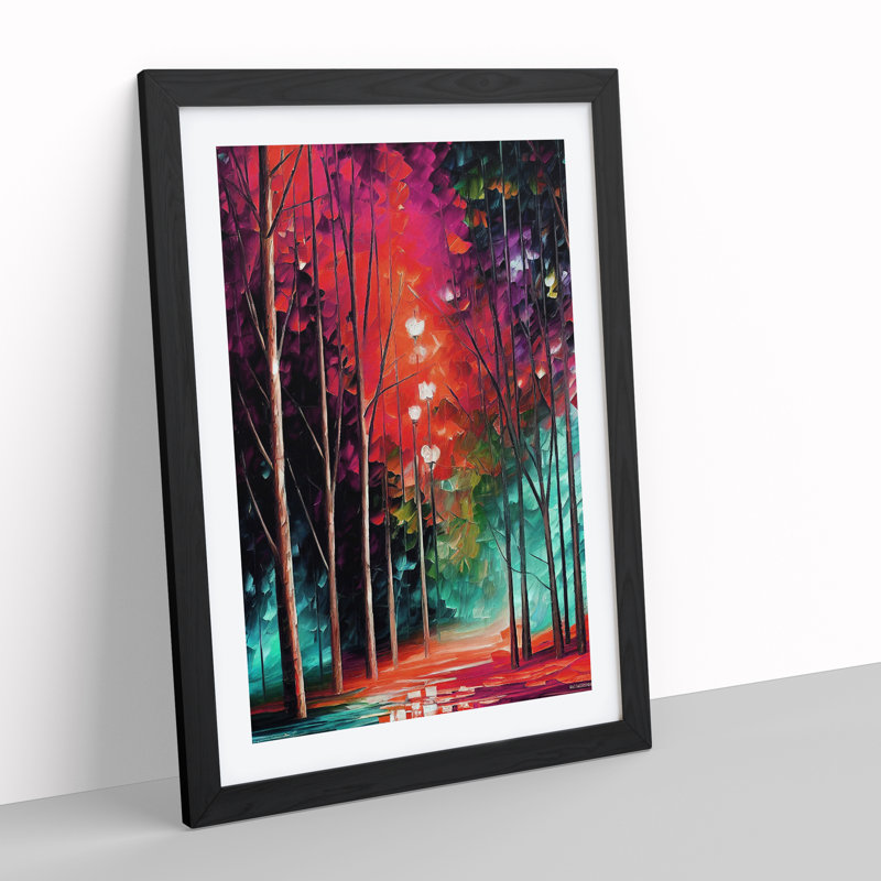 Colourful Woodland Forest No.3 - Single Picture Frame Painting, Black, 64cm H x 46cm W x 2cm D