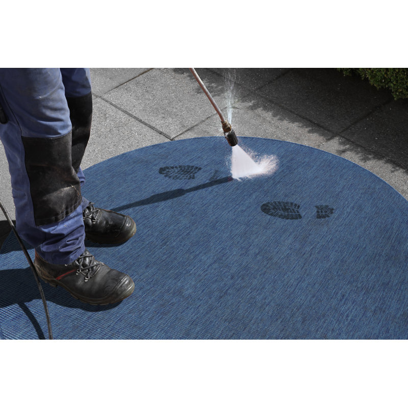 Miami Flatweave Blue Rug, Round 200cm