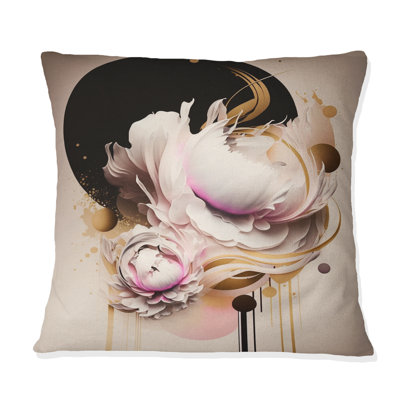 Coussin décoratif imprimé de pivoines beiges et roses