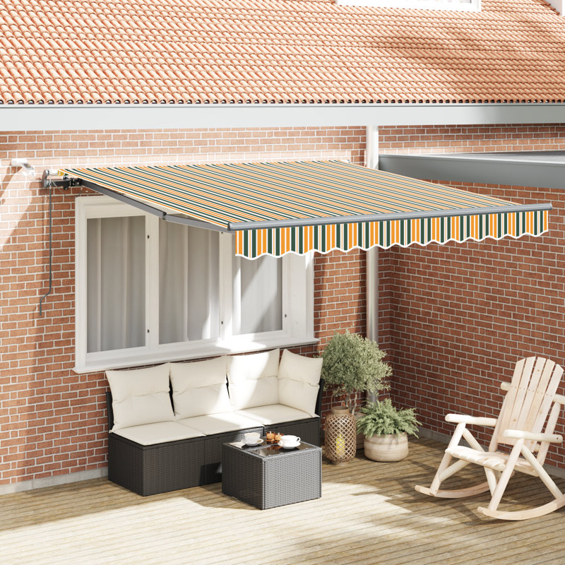 Ebern Designs Polyester Cover Retractable Patio Awning, 300 cm W x 250 cm D, Green Striped
