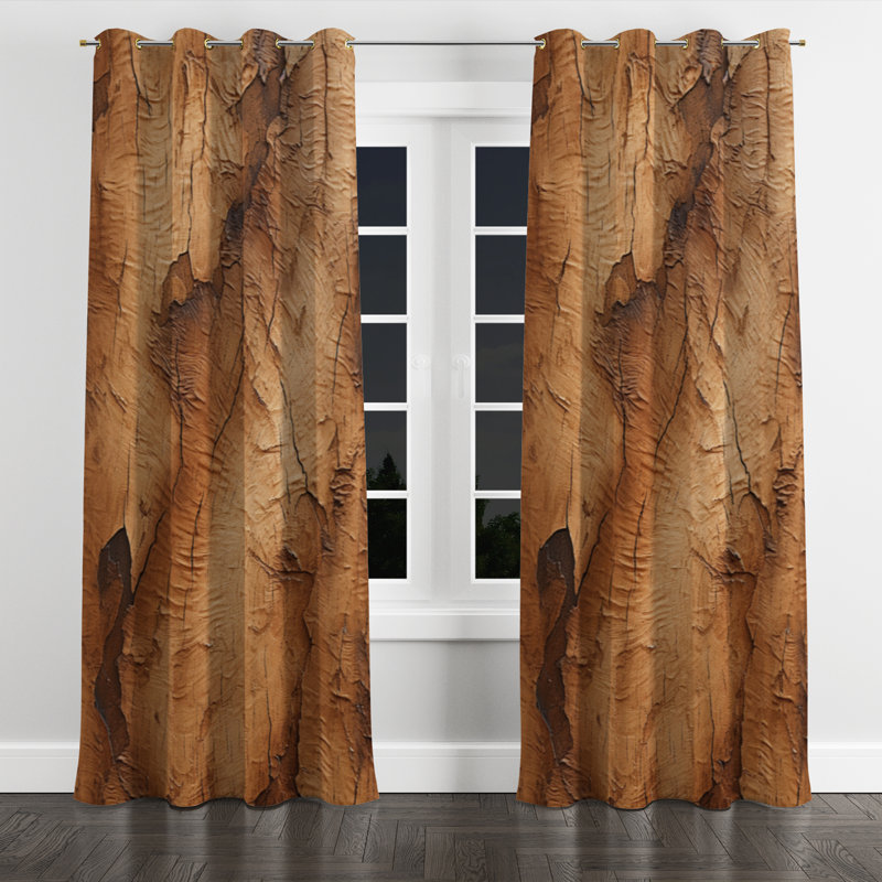 Neenah Brown Tree Bark Essence V - Rideau à œillets moderne - Velours obscurcissant - 1 panneau, l 52" x L 95", Œillets dorés