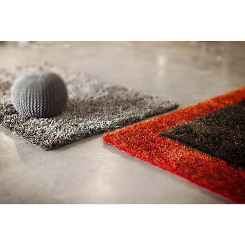 Tapis en polyester à poils longs noir et brun tissé à la main Raminez, Rectangle 5 pi x 7 pi 6 po, Brun