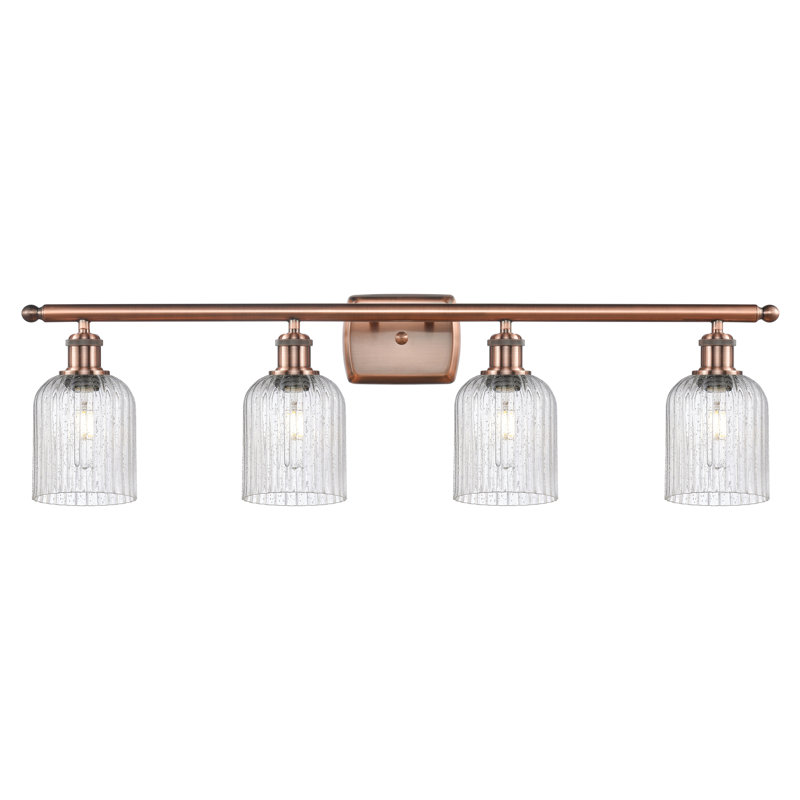 Éclairage pour meuble-lavabo à 4 lumières à intensité variable Fiennes Veil, Cuivre antique, Clear