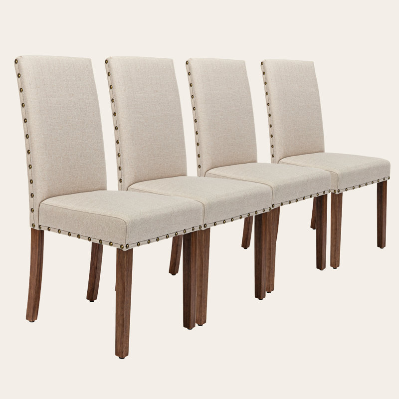 Behare Dining Chair - Modern Upholstered High Back with Nailhead Trim, Beige