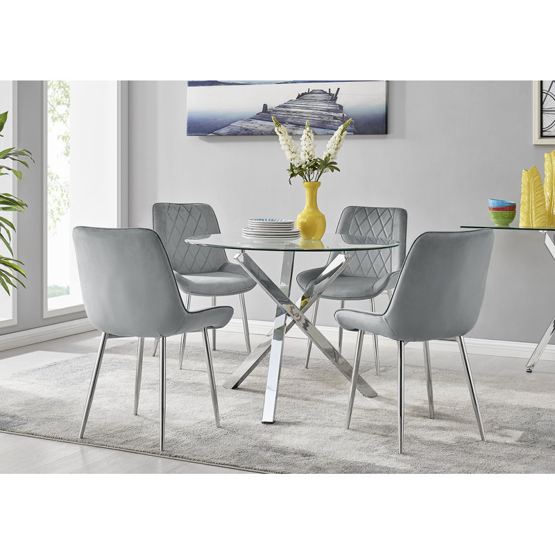 4 -Person Glass Dining Set, Grey/Silver