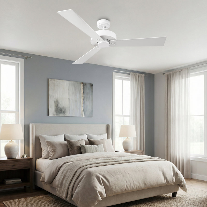 Ventilateur de plafond 52 po avec pales à double paroi, moteur à courant continu réversible 52 po, Blanc / Blanc