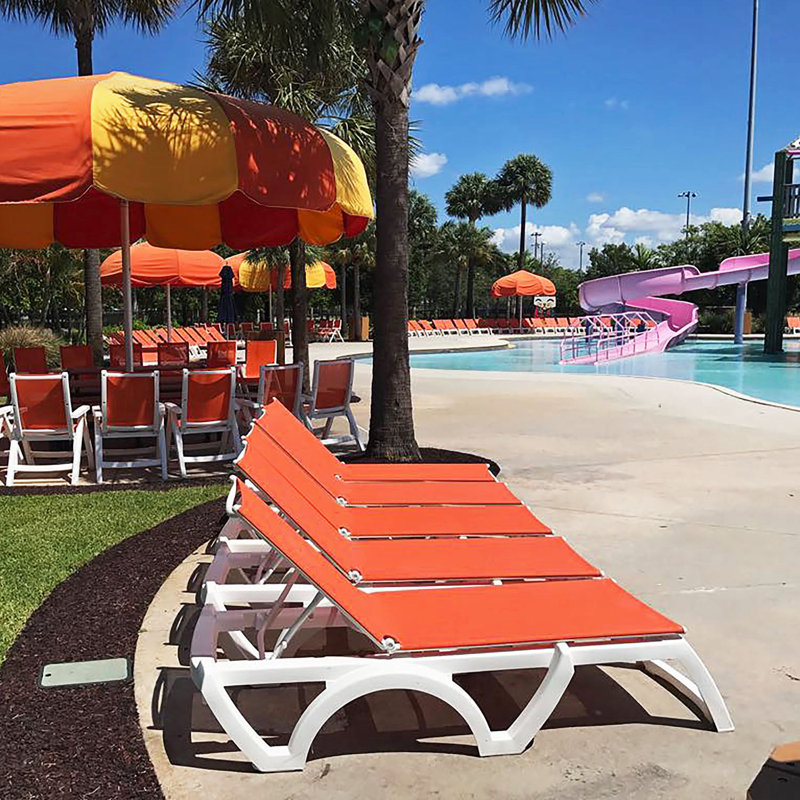 Grosfillex Jamaica Beach Adjustable Sling Chaise, Orange/White