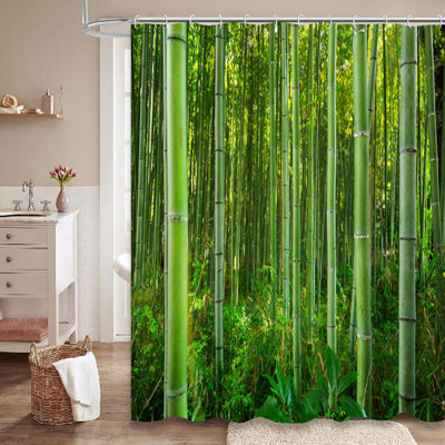 Forest Green Bamboo Forest Kyoto Japan Nature Wallpaper Amazing Angle Asia Asian Shower Curtain with 12 Hooks