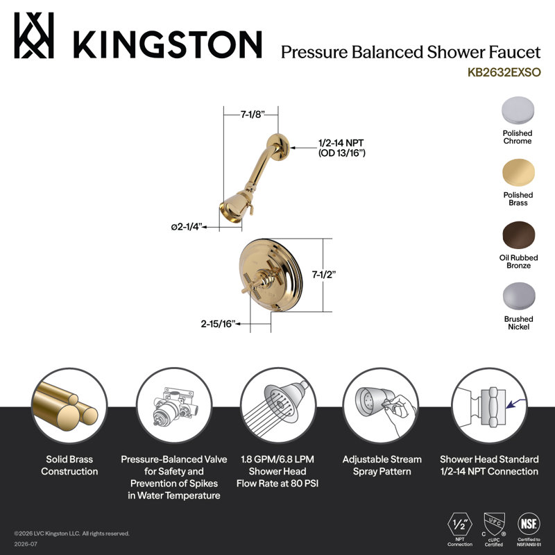 Robinet de douche à inverseur avec soupape, Chrome poli