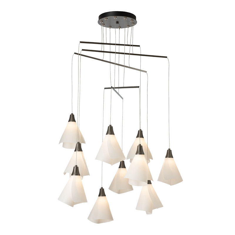 Luminaire suspendu mobile 10 lumières Mobius - hauteur totale standard, Fumée foncée, 72"