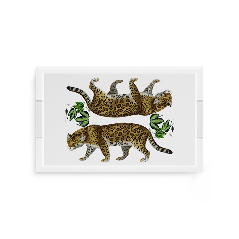 Leopard Seeing Double Acrylic Square Decorative Tray, 18"W x 18"D x 2"H, White