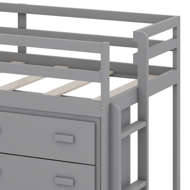 Lit mezzanine avec tiroirs et tablette, gris