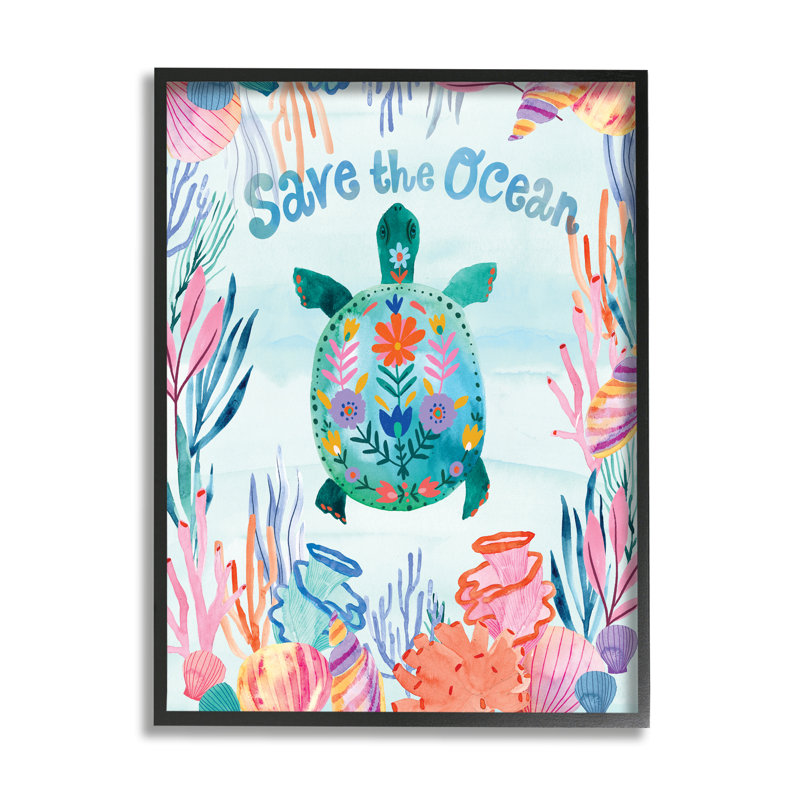 «Save the Ocean Sentiments» par Corinne Lent - impression, H 14 po x l 11 po, Giclée encadrée noir minuit