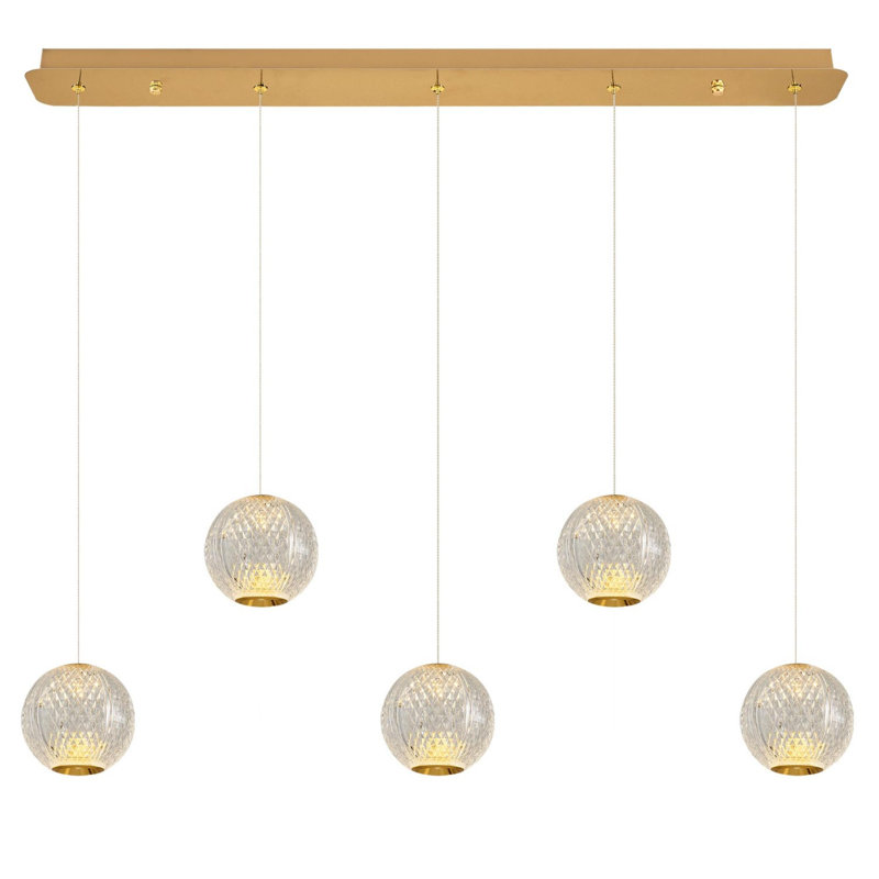 Elegant Traditional Chandelier, Yellow Metal Body, 31.9 x 4.7 x 47.2 Inches | 5 x 5W Integral LED, 3000K, 2500 Lm | Glamorous Oriental Design for Living Room, Dining Room, or Entryway | Stunning Illumination and Style